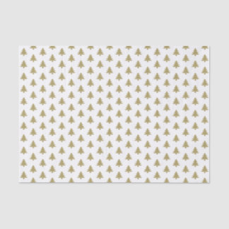 Papel De Seda Padrão de Árvore de Natal Icônica Dourada/Branca