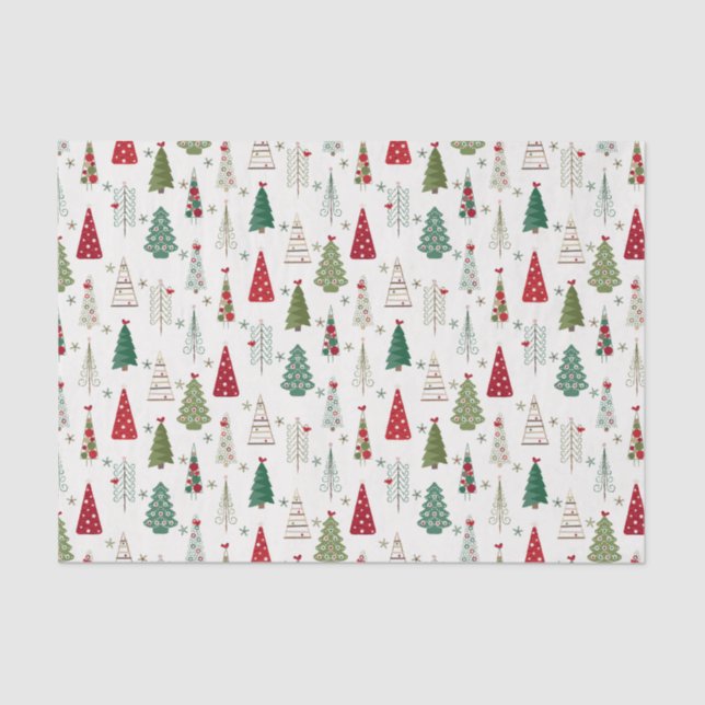 Papel De Seda Padrão de Árvore de Natal Mínimo Moderno Verde Ver (Frente )
