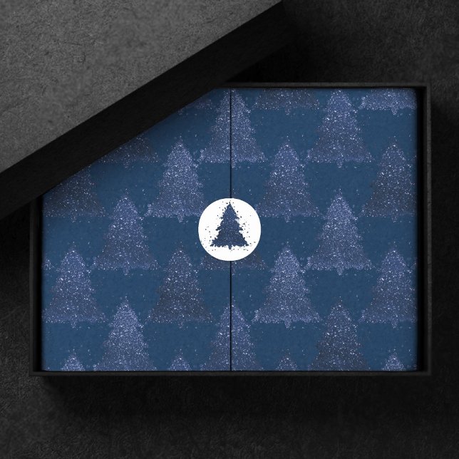 Papel De Seda Padrão de Árvore Moody | Natal Marinho clássico (Criador carregado)
