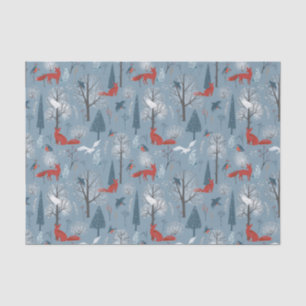 Papel De Seda Padrão de Aves das Raposas Nórdicas de Inverno Ver