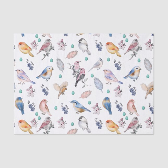 Papel De Seda Padrão de Aves de primavera (Frente )