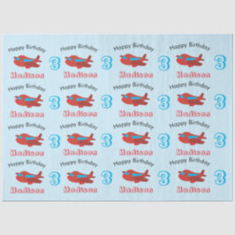 Papel De Seda Padrão de avião vermelho e azul Nome de aniversári