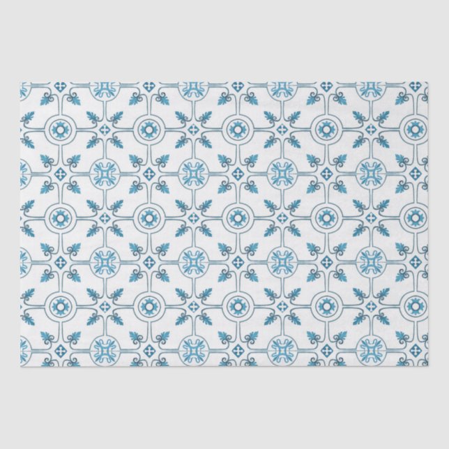 Papel De Seda Padrão de Azulejo marroquino azul (Frente )