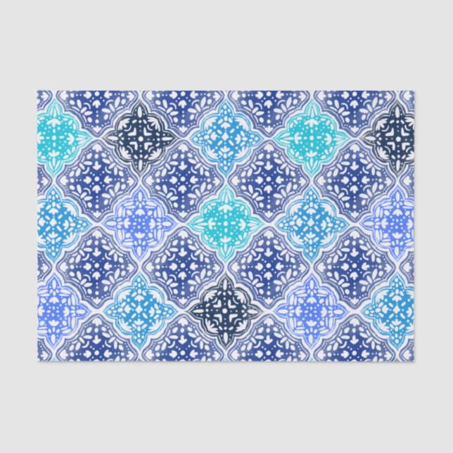 Papel De Seda Padrão de Azulejo marroquino pintado com azul (Frente )