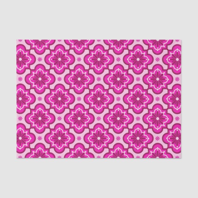 Papel De Seda Padrão de azulejo marroquino - Rosa Fúchsia (Frente )