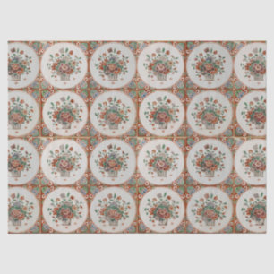 Papel De Seda Padrão de Azulejos Florais de Terracotta Vintage