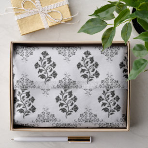 Papel De Seda Padrão de Azulejos Florais Pretos Botânico Sofisti