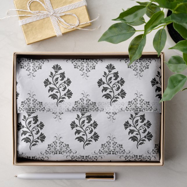 Papel De Seda Padrão de Azulejos Florais Pretos Botânico Sofisti (Presente)