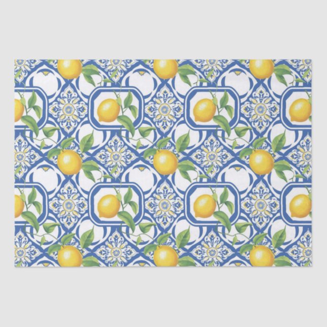 Papel De Seda Padrão de Azulejos Lemon Azulejo (Frente )