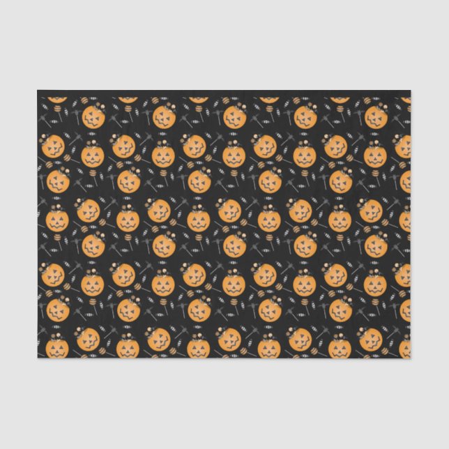 Papel De Seda Padrão De Balde De Doces De Trick Ou De Tratamento (Frente )