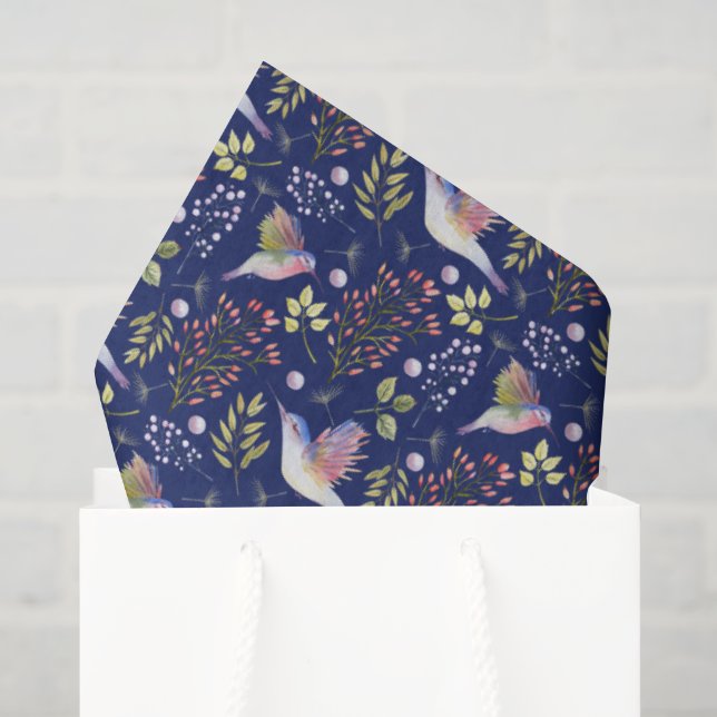 Papel De Seda Padrão de Beija-flores e Flores de Fundo Personali (Sacola de presentes)