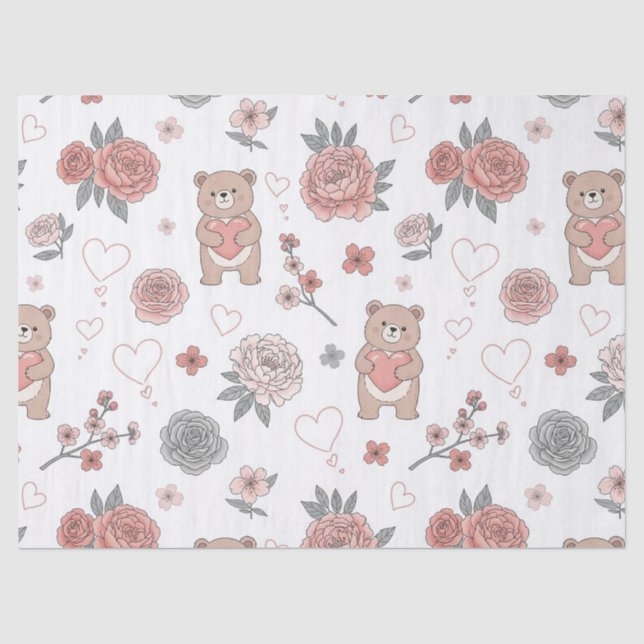 Papel De Seda Padrão de berçário de ursinho de pelúcia pastel (Frente )