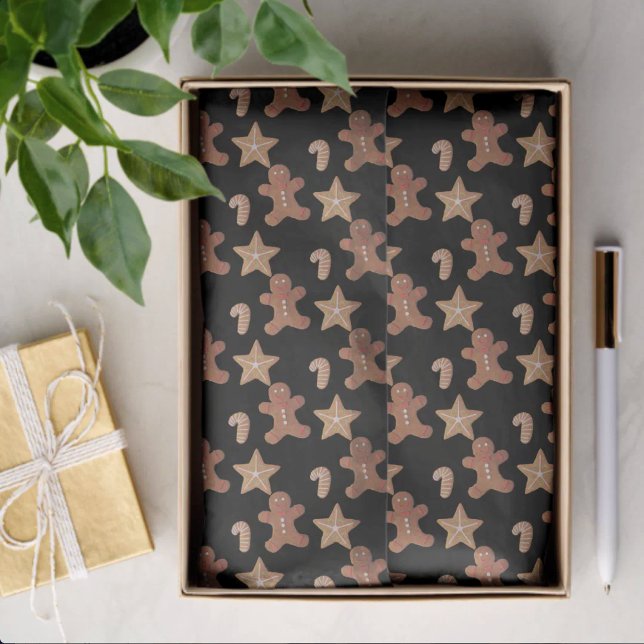 Papel De Seda Padrão de Biscoito de Natal de Gengibre (tissue paper in box)