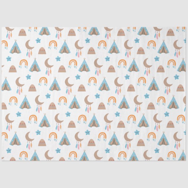 Papel De Seda Padrão de Boho Bonito em Branco (Frente )