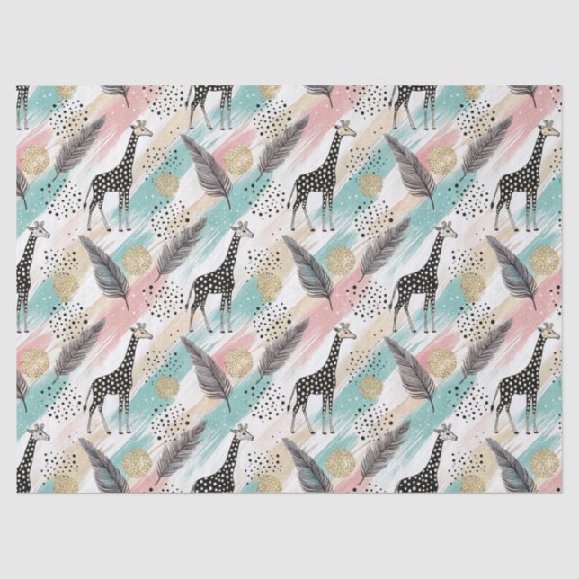 Papel De Seda Padrão de Bolinhas de Girafa Whimsical - Pastel (Frente )