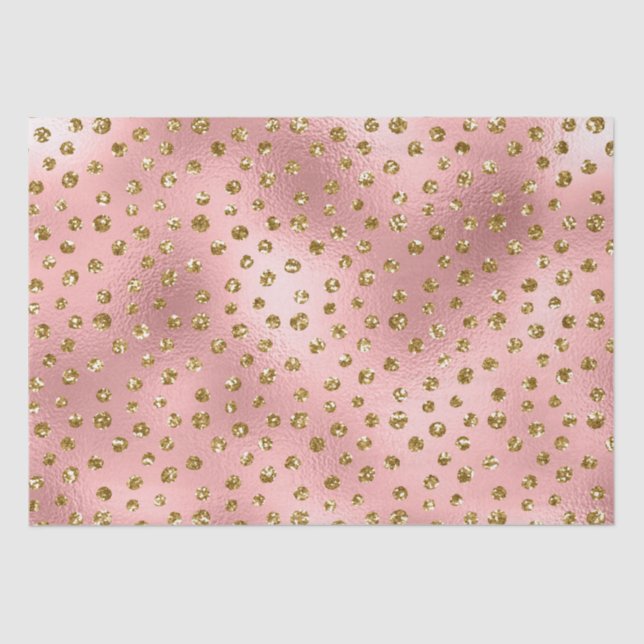 Papel De Seda Padrão de Bolinhas de Glitter Rosa e Dourado (Frente )