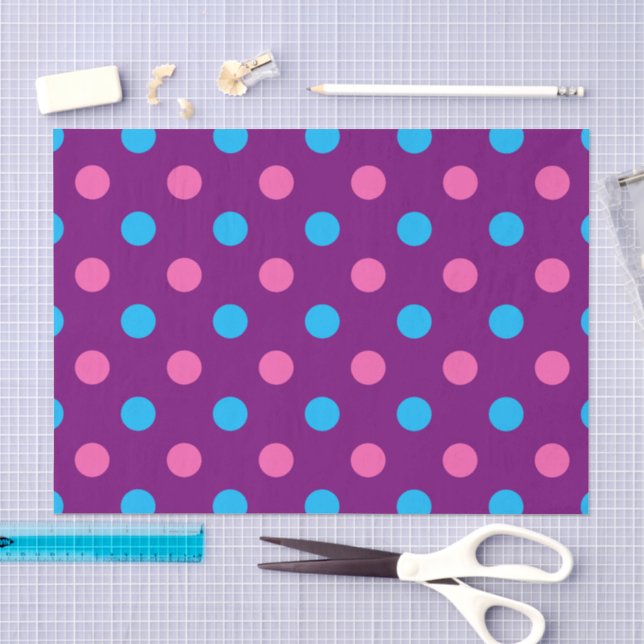 Papel De Seda Padrão de Bolinhas Rosa Roxo Azul (Arte )