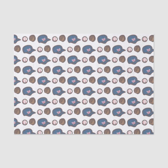 Papel De Seda Padrão de Boné, Luvas e Bola de Beisebol (Frente )