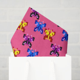 Papel De Seda Padrão de Borboleta Pixel Fofa Fundo Rosa Quente