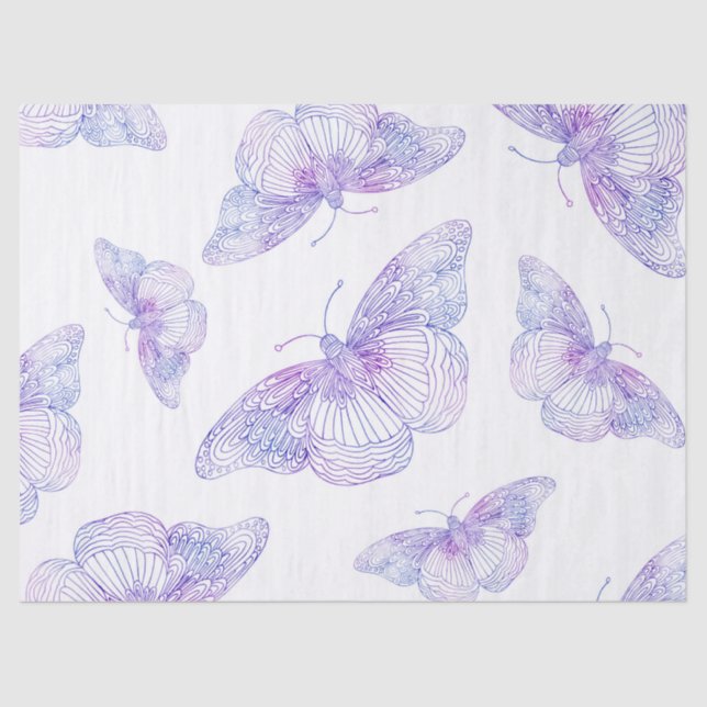 Papel De Seda Padrão de Borboleta Violet Watercolor (Frente )