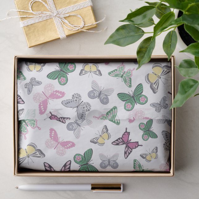 Papel De Seda Padrão de Borboletas Voadoras Delicadas (Presente)