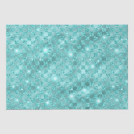 Papel De Seda Padrão de Brilho Metálico Xadrez Azul Elegante