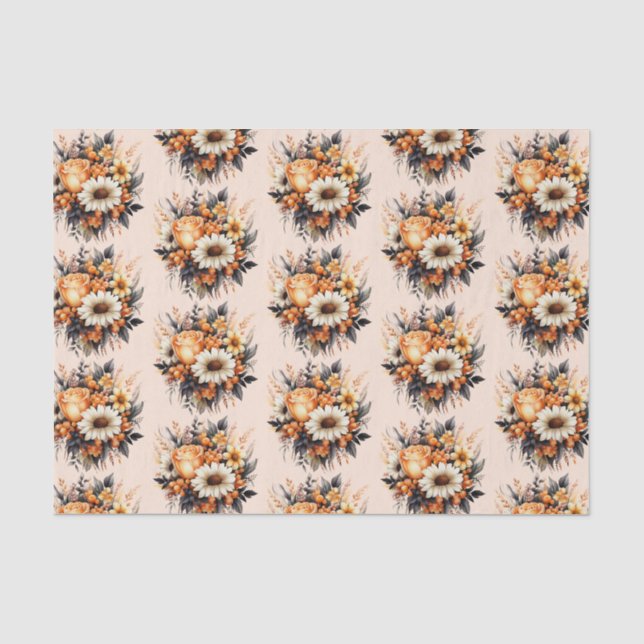 Papel De Seda Padrão de Buquê da Cinza amarela laranja (Frente )