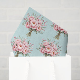 Papel De Seda Padrão de Buquê de Flores de Peônia Rosa Bonita
