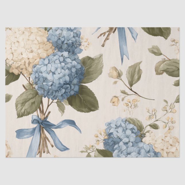 Papel De Seda Padrão de Buquê de Hortênsias Vintage (Frente )