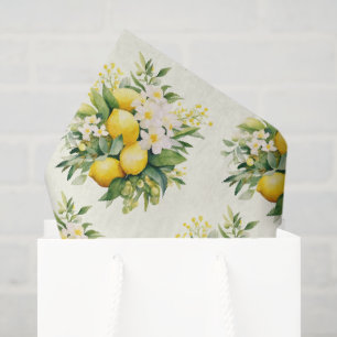 Papel De Seda Padrão de Buquê de Limão com Flores Brancas
