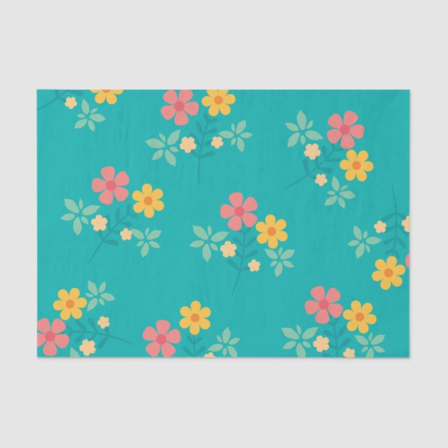 Papel De Seda Padrão de Buquê de margarida verde (Frente )