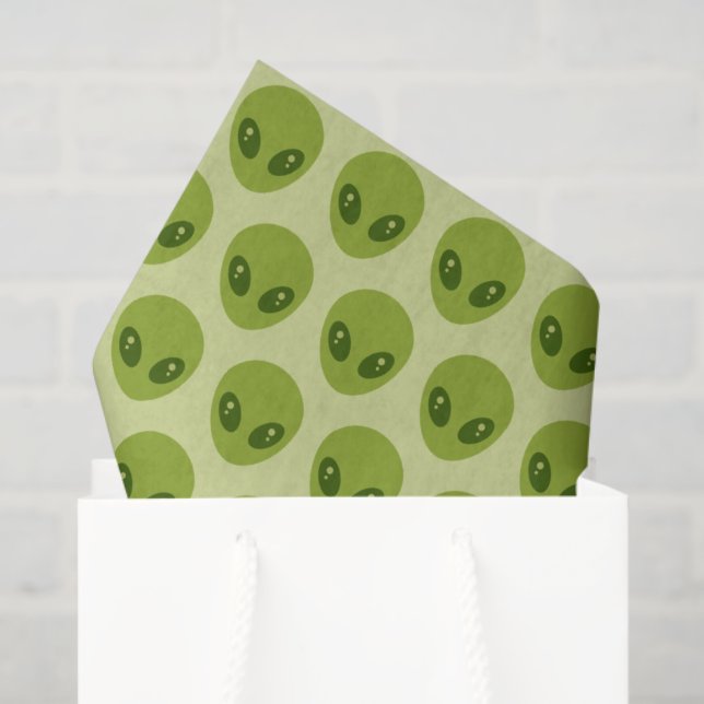 Papel De Seda Padrão de Cabeças de Alienígena Verde (Sacola de presentes)