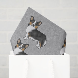 Papel De Seda Padrão de Cachorro Black Tricolor Pembroke Welsh C