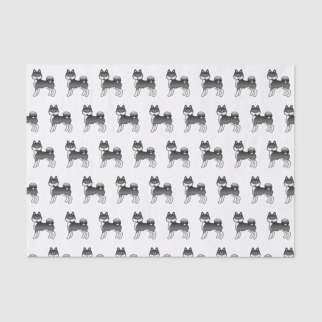 Papel De Seda Padrão De Cachorro Cachorro Klee Kai, Branco E Pre (Frente )