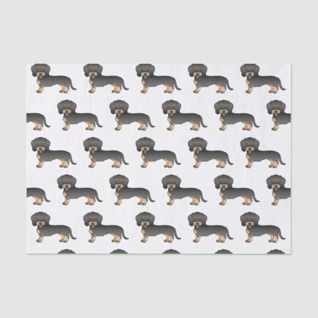 Papel De Seda Padrão de cachorro Dachshund de pelo duro preto e  (Frente )