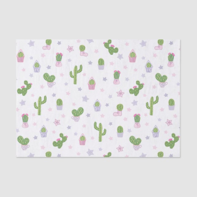 Papel De Seda Padrão de Cactus Cute (Frente )
