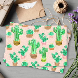 Papel De Seda Padrão De Cactus Potente Desenhado À Mão