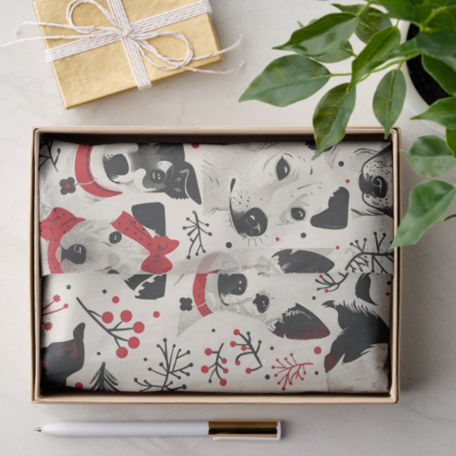 Papel De Seda Padrão de Cães de Natal Coloridos (Presente)