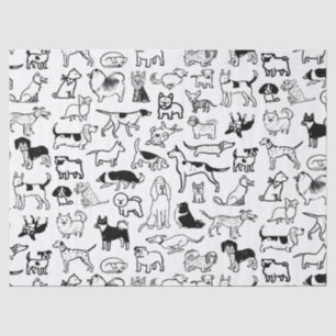 Papel De Seda Padrão de Cães Pretos e Brancos Cute Canine Lov