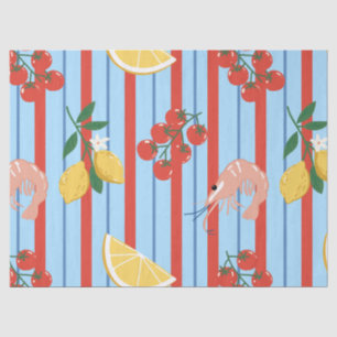 Papel De Seda Padrão de Camarão e Citros Mediterrâneo