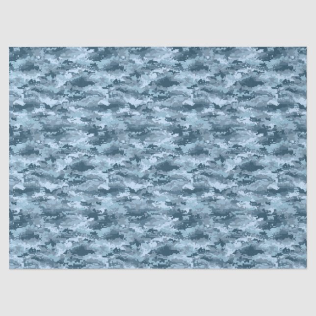 Papel De Seda Padrão de camuflagem pixelada militar azul (Frente )