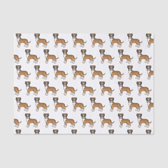 Papel De Seda Padrão de Cão de Cartoon Cute em Boxer Fawn (Frente )