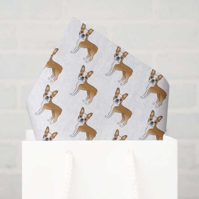 Papel De Seda Padrão De Cão De Cartoon Fawn E White Boston Terri (Sacola de presentes)