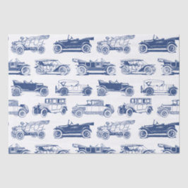 Papel De Seda Padrão de Carro vintage Branco Azul do Antigo Temp