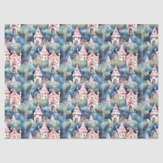 Papel De Seda Padrão de Casa de Cogumelo Caprichosa (8) (Frente )