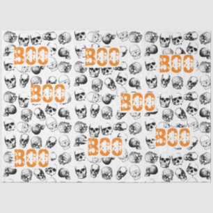 Papel De Seda Padrão de Caveira de Bolinho Laranja Halloween Spo