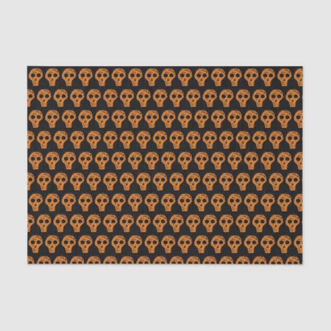 Papel De Seda Padrão de Caveira Laranja do Halloween Preto (Frente )