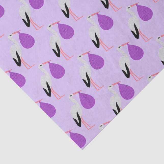 Papel De Seda Padrão de Cegonha Bebê Neutro Roxo (Detalhes)