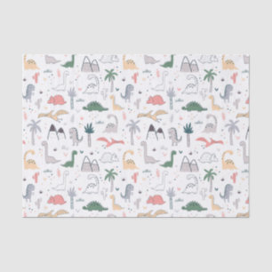 Papel De Seda Padrão de Cena do Pastel Dinossauro Divertido