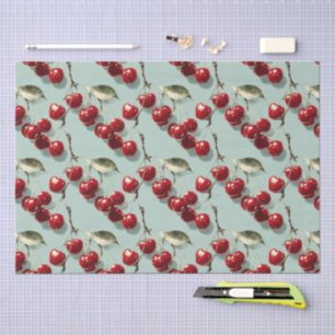 Papel De Seda Padrão de Cereja Retro em Decoupage